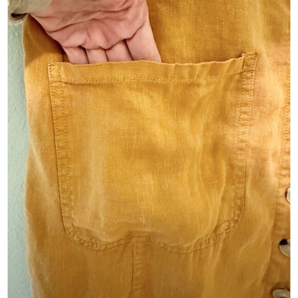 Lou & Grey Women's Blouson Mustard Yellow Tank Dress Linen Cotton Scoop Neck S - Picture 4 of 14